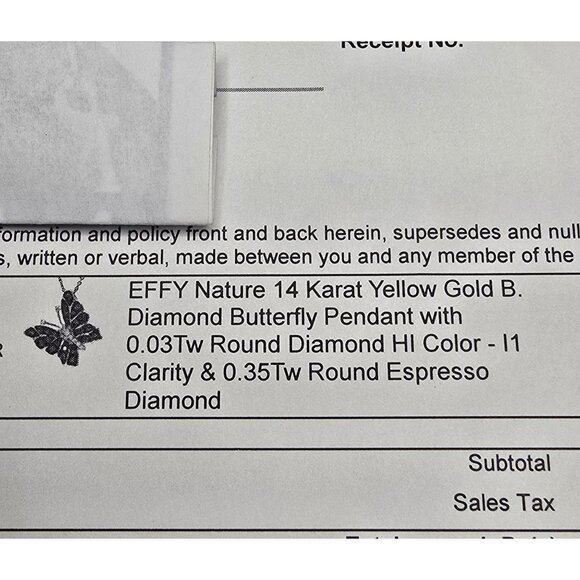 EFFY Nature 14k Gold Butterfly Pendant .38 TCW Espresso & White Diamond 5/8" - Picture 16 of 16